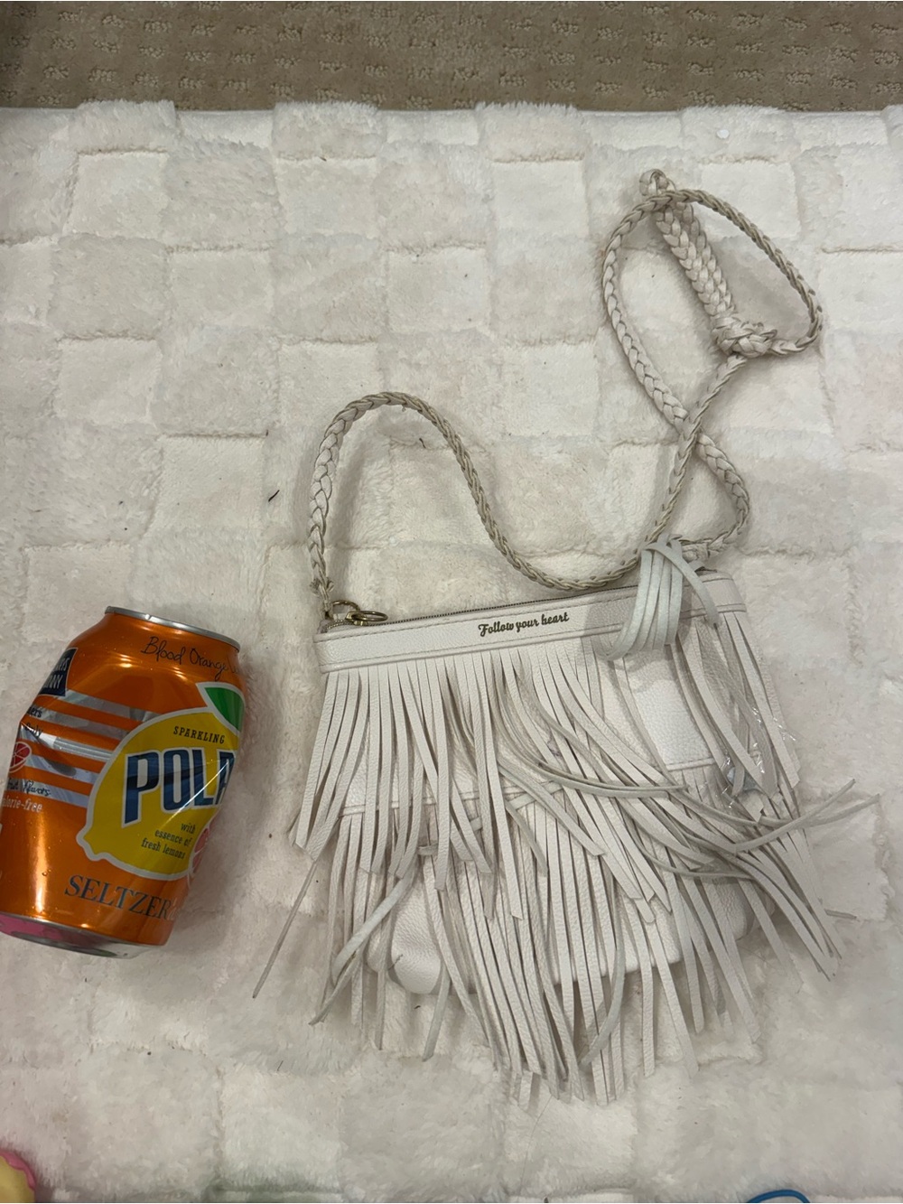 Follow Your Heart White Fringe Crossbody Bag